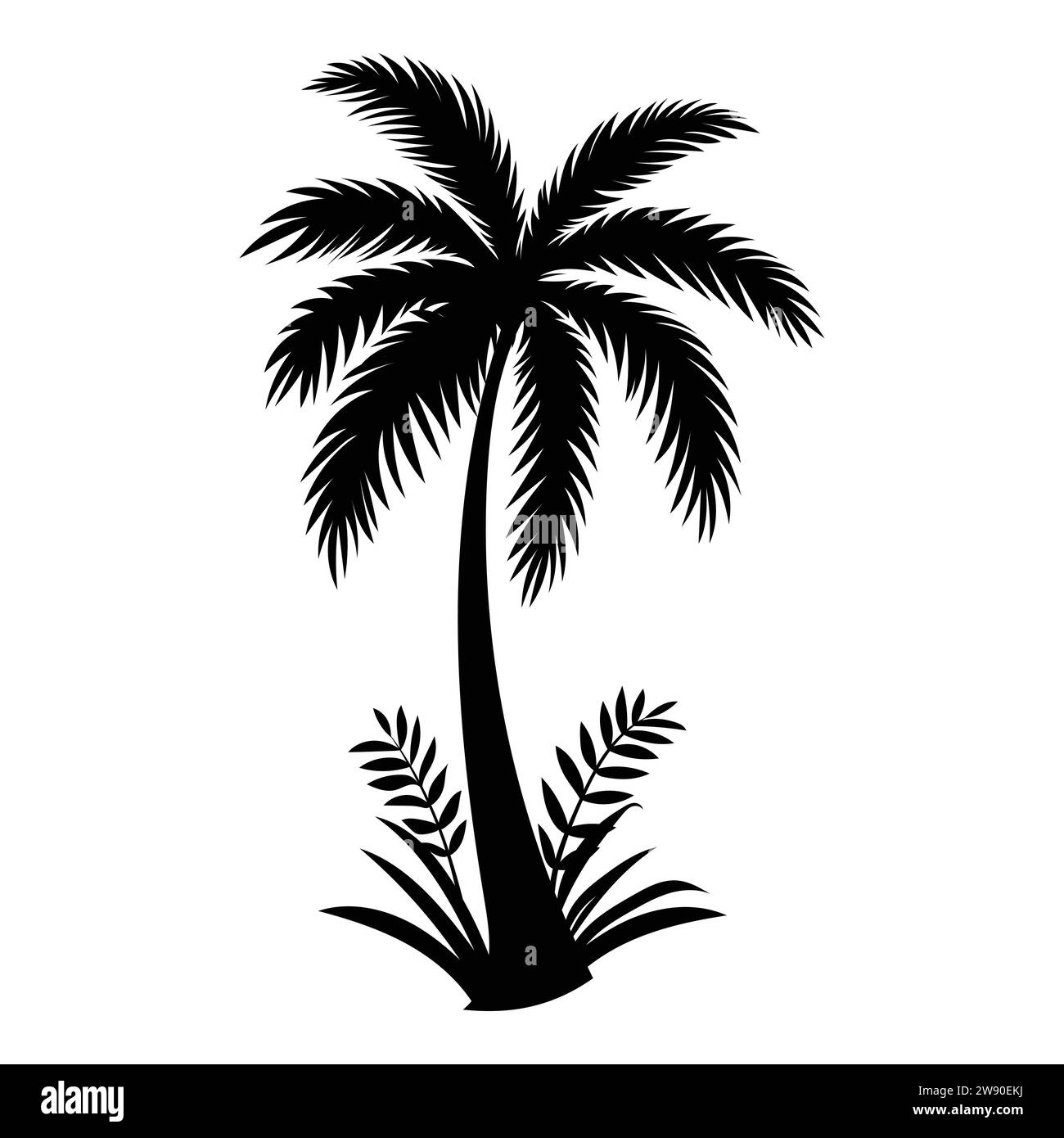 Tropical leaves frame. Summer Tropical palm tree on white background with  space for text. Summer mood, tropical background blank. Top view. Vector  illustration. Stock Vector