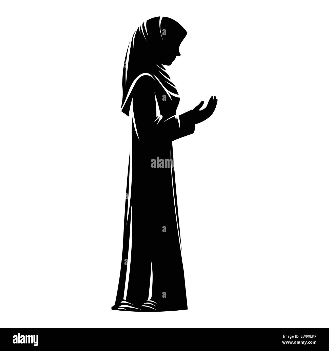 A silhouettes of solemnly muslim woman raising their hands in prayer ...