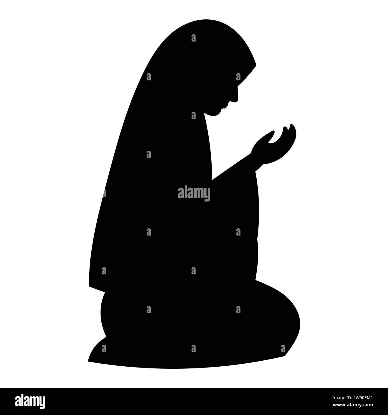 A silhouettes of solemnly muslim woman raising their hands in prayer