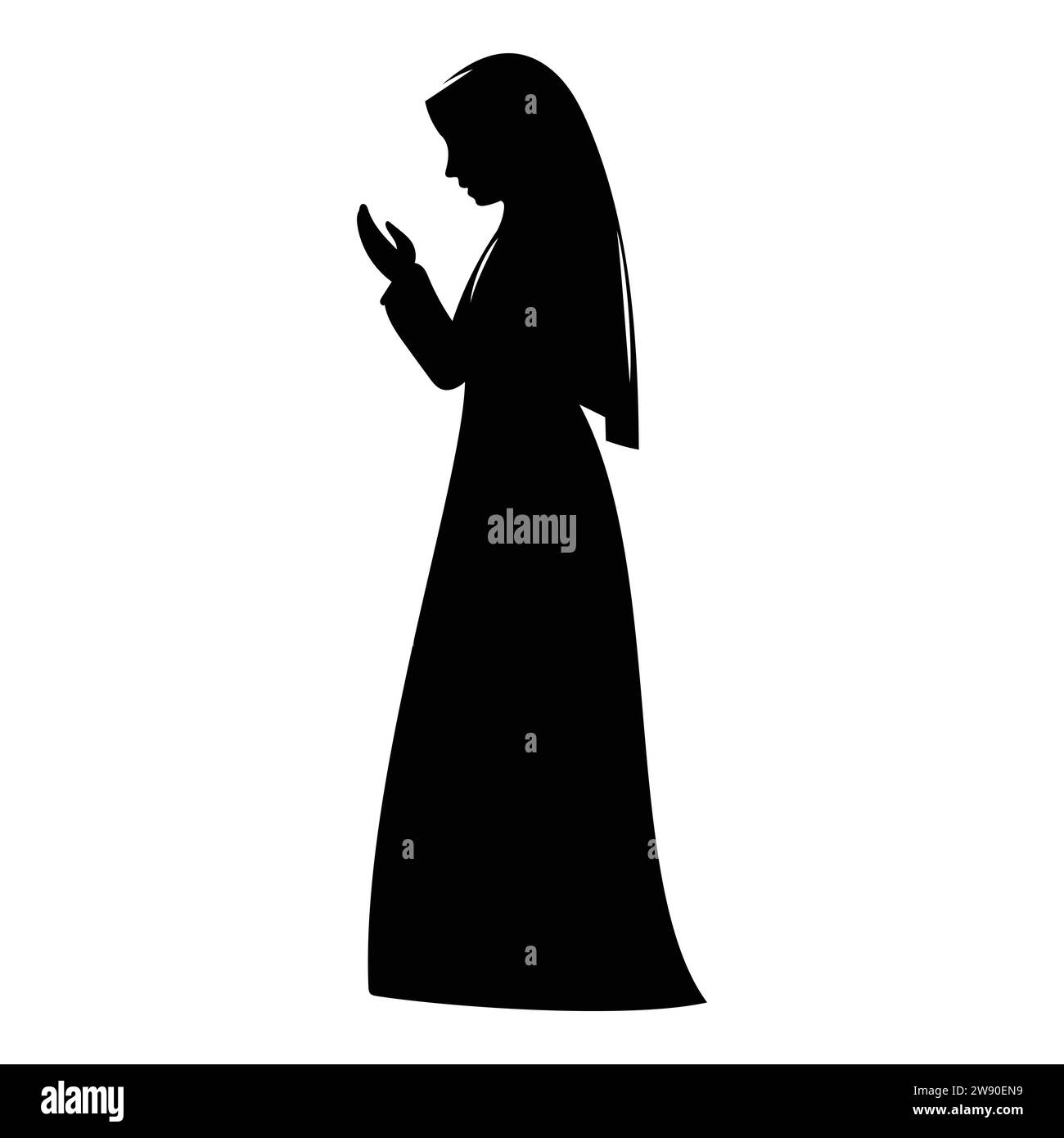A silhouettes of solemnly muslim woman raising their hands in prayer