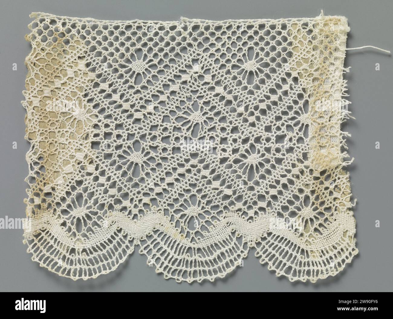 Strip bobbin with two zigzag lanes and fan shells, anonymous, c. 1900 ...