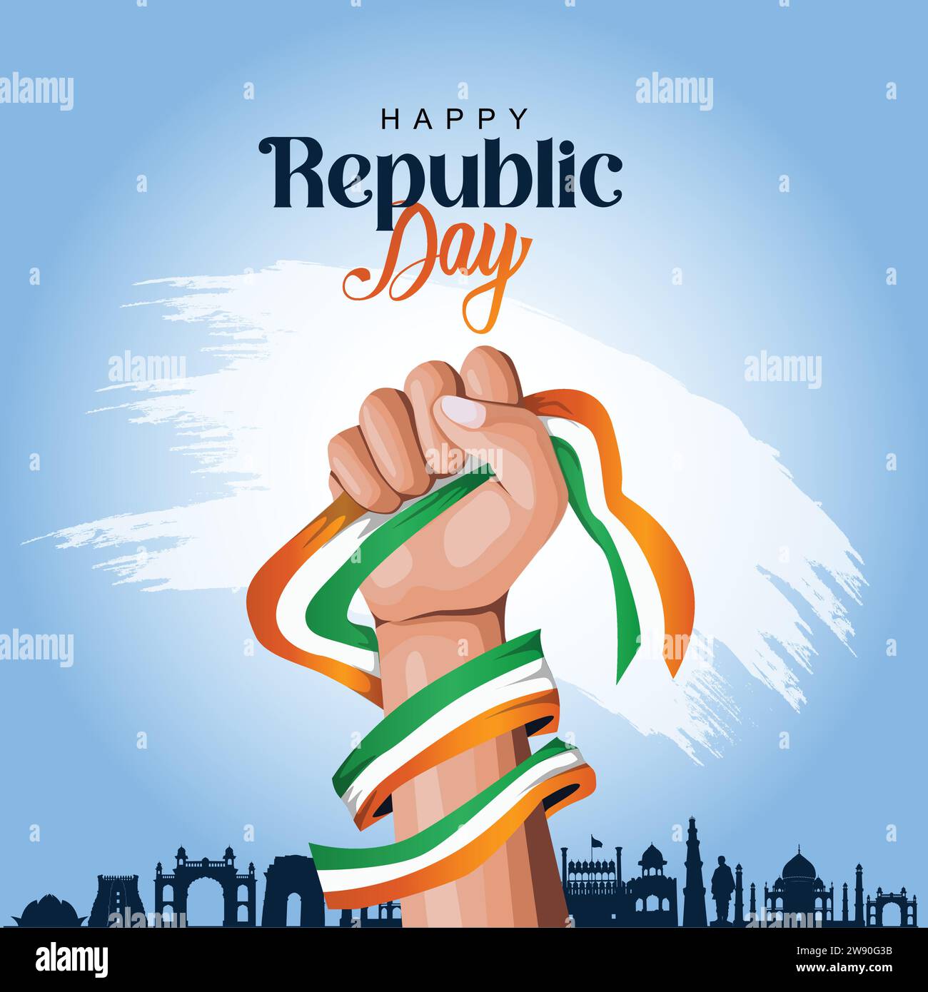 Creative vector Illustration, Card, Banner Or Poster. Happy Republic day India. Hand holding Indian flag design. abstract vector illustration Stock Vector
