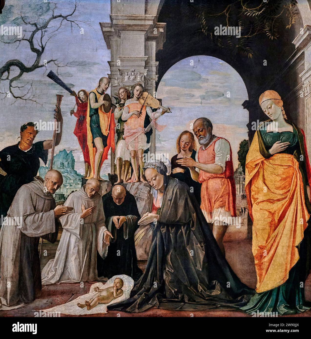 Adorazione del Bambino  - tempera e olio  su tavola - Bartolomeo Suardi detto Bramantino  - 1485 - Milano, Pinacoteca Ambrosiana Stock Photo