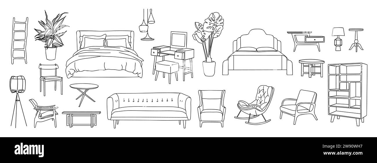 Set of elegant modern bedroom furniture vector. Stock Vector