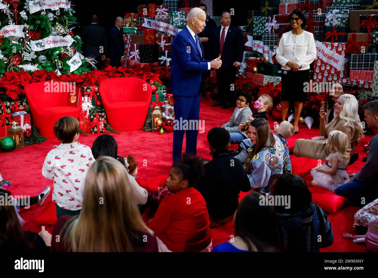 United states president joe biden meets with some of the children being