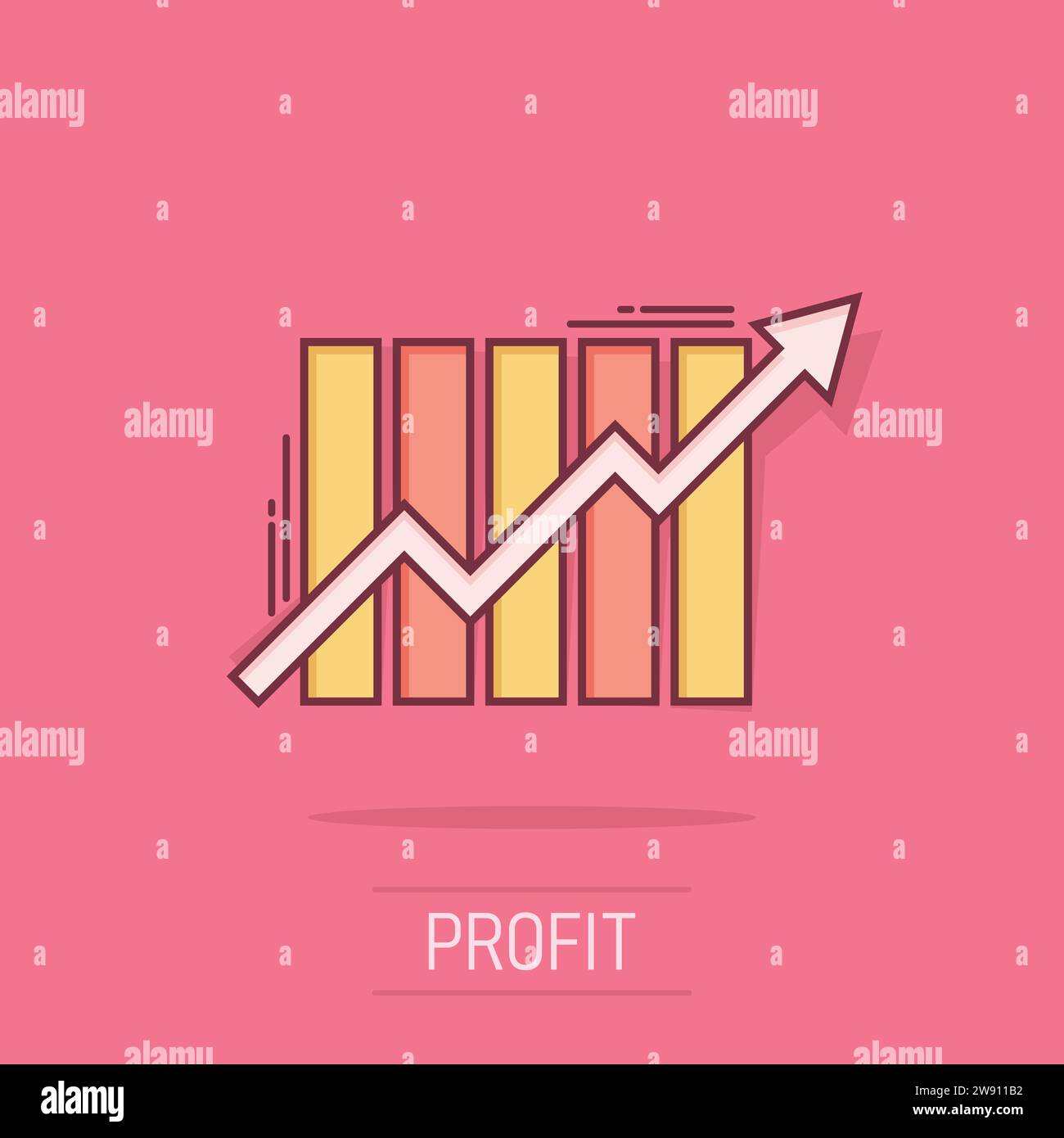 Growing bar graph icon in comic style. Increase arrow vector cartoon ...