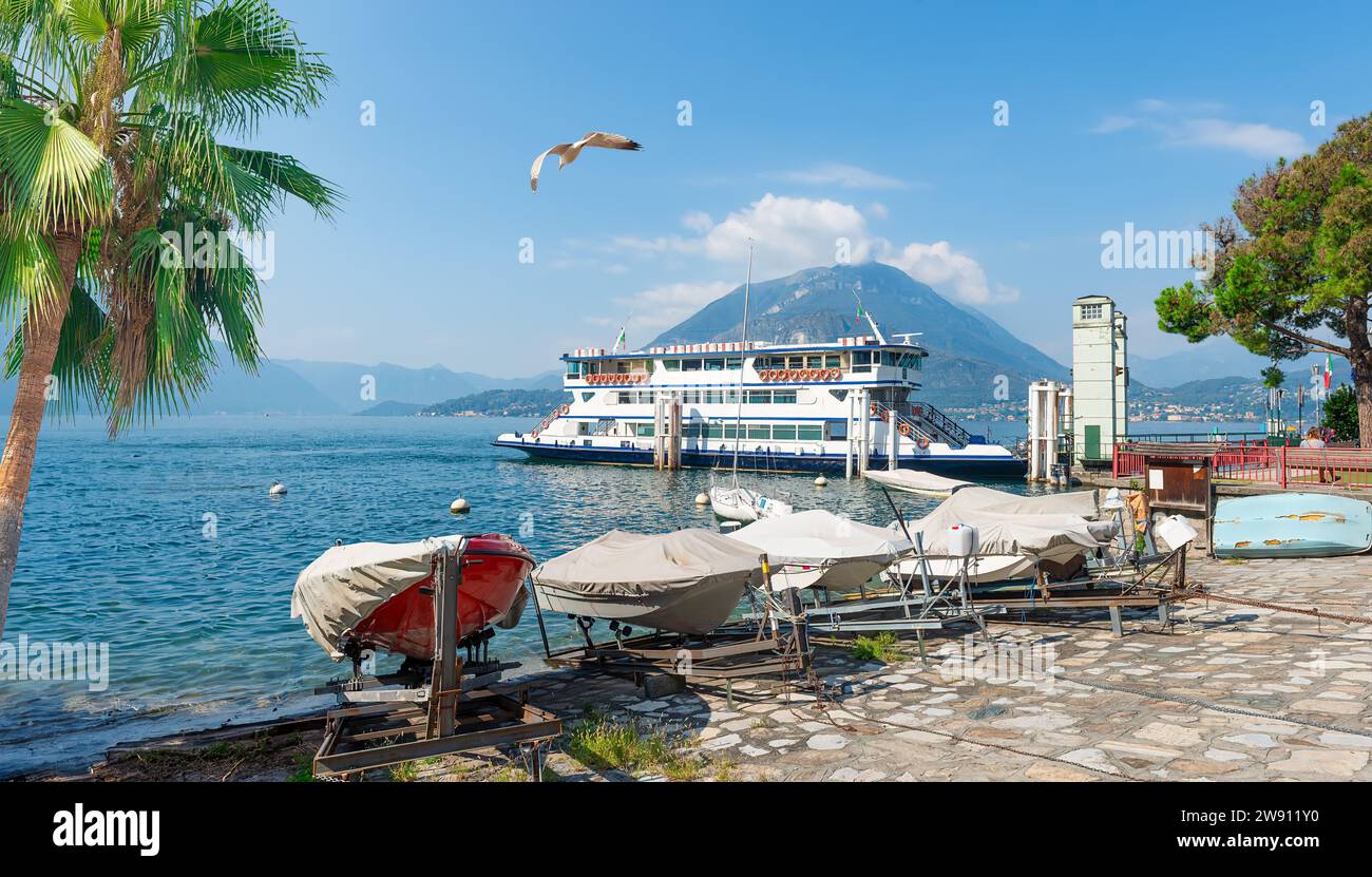 Varenna old town with the mountains in the background, Italy, Europe. Stock Photo