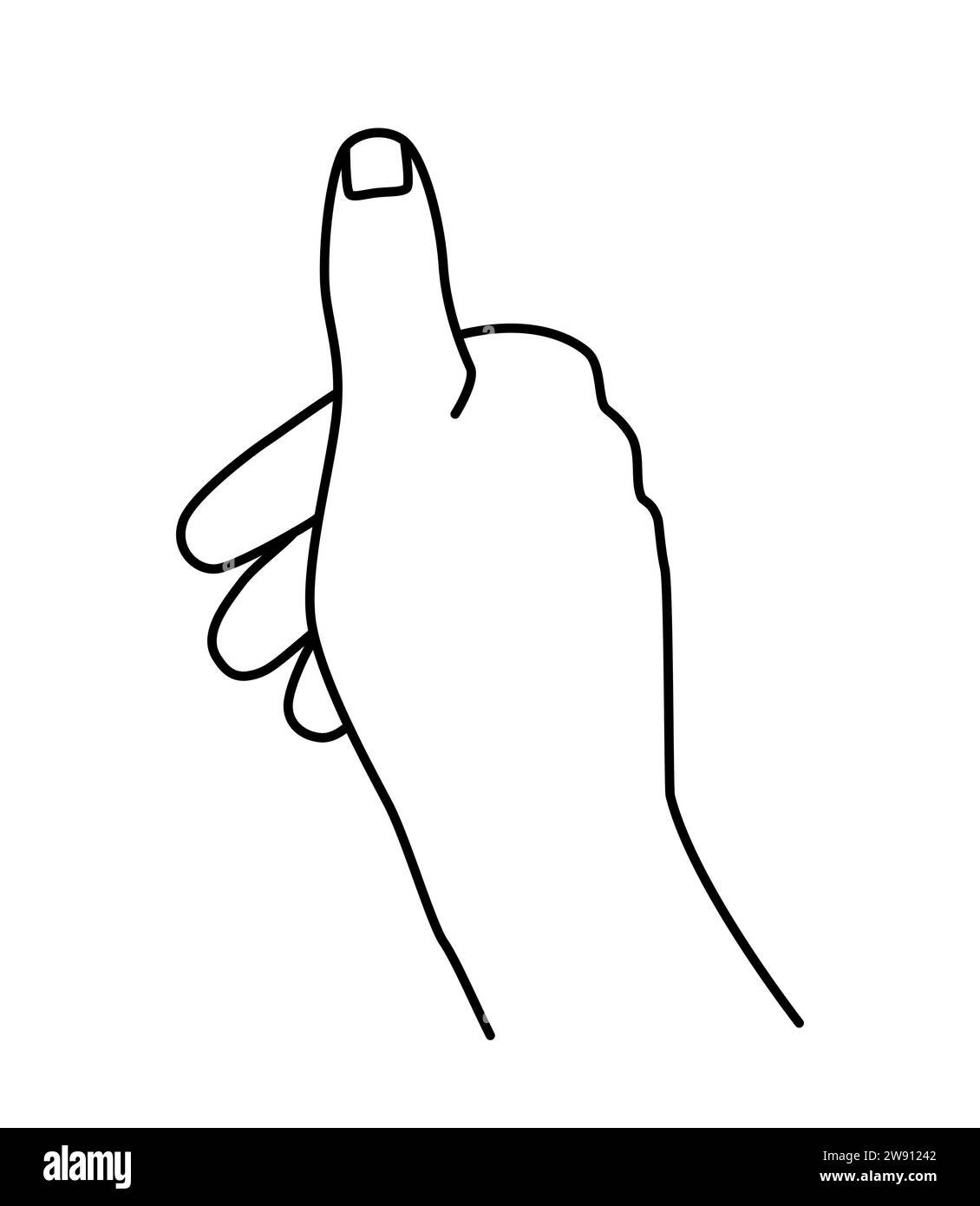 Hand drawn outline lineart hand doodle. Pushing a button gesture. Thin line style vector illustration, isolated on white background Stock Vector