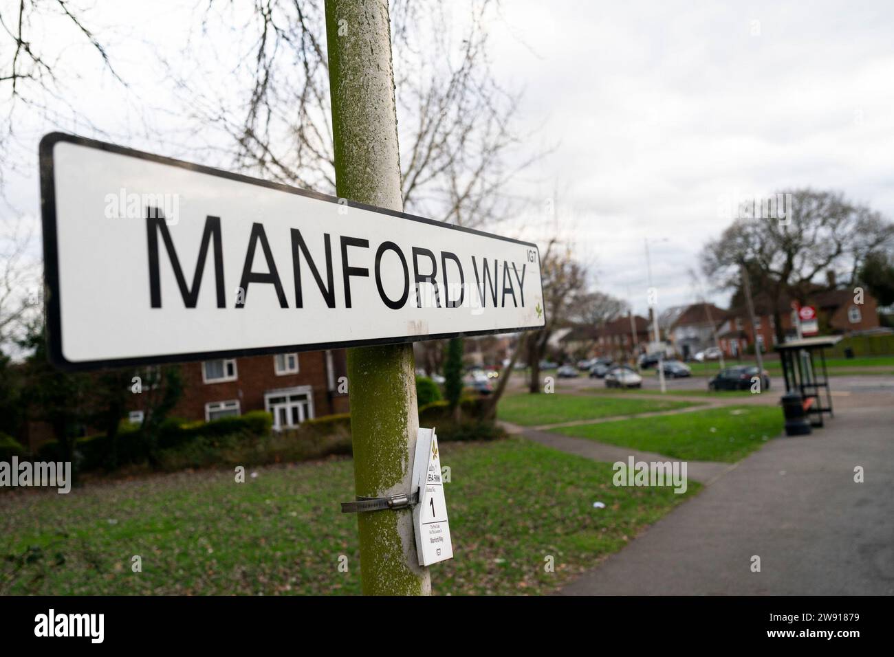 General view of Manford Way, Chigwell, Essex, after a woman and two