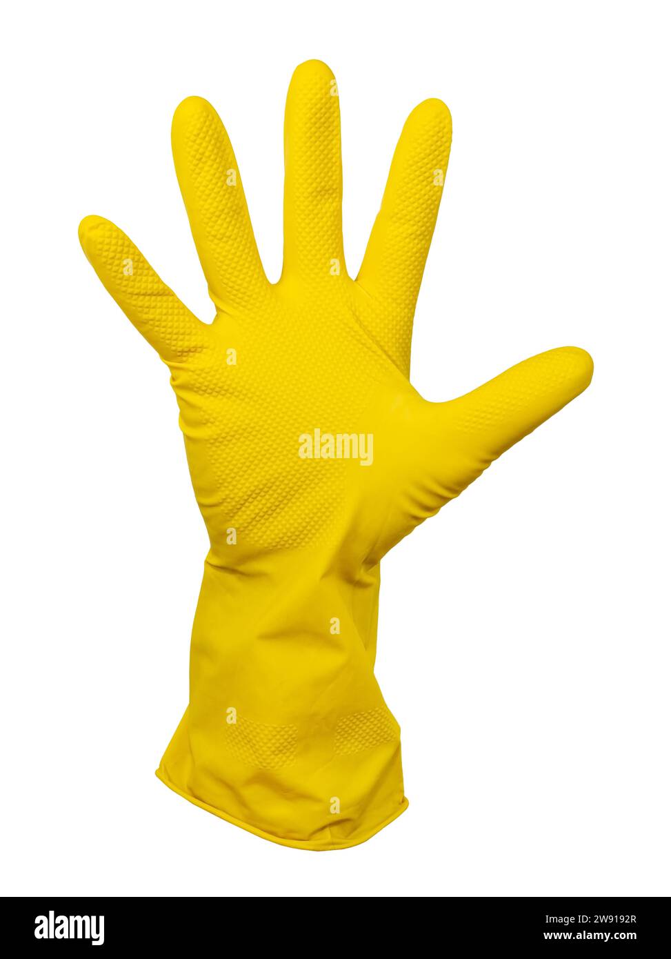 Yellow rubber gloves for cleaning on a white background. Isolate rubber