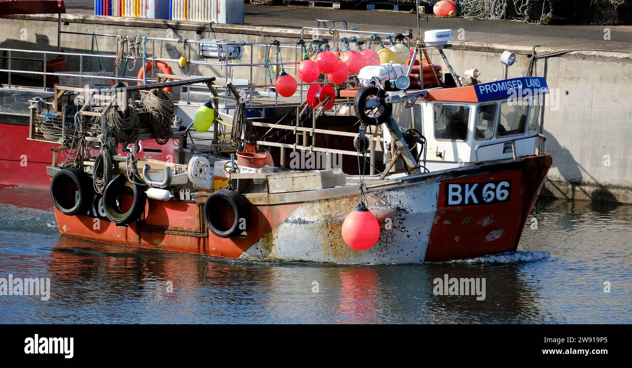 Crab and lobster fishing vessel. Northumberland, UK. Stock Photo