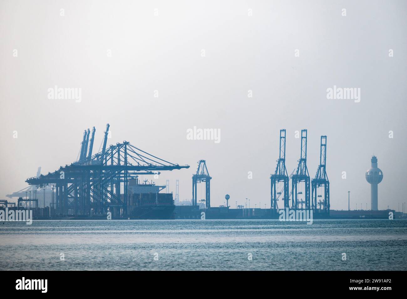 Jeddah, Saudi Arabia - December 01, 2023: A view on the infrastructure of Jeddah Islamic Port. Stock Photo