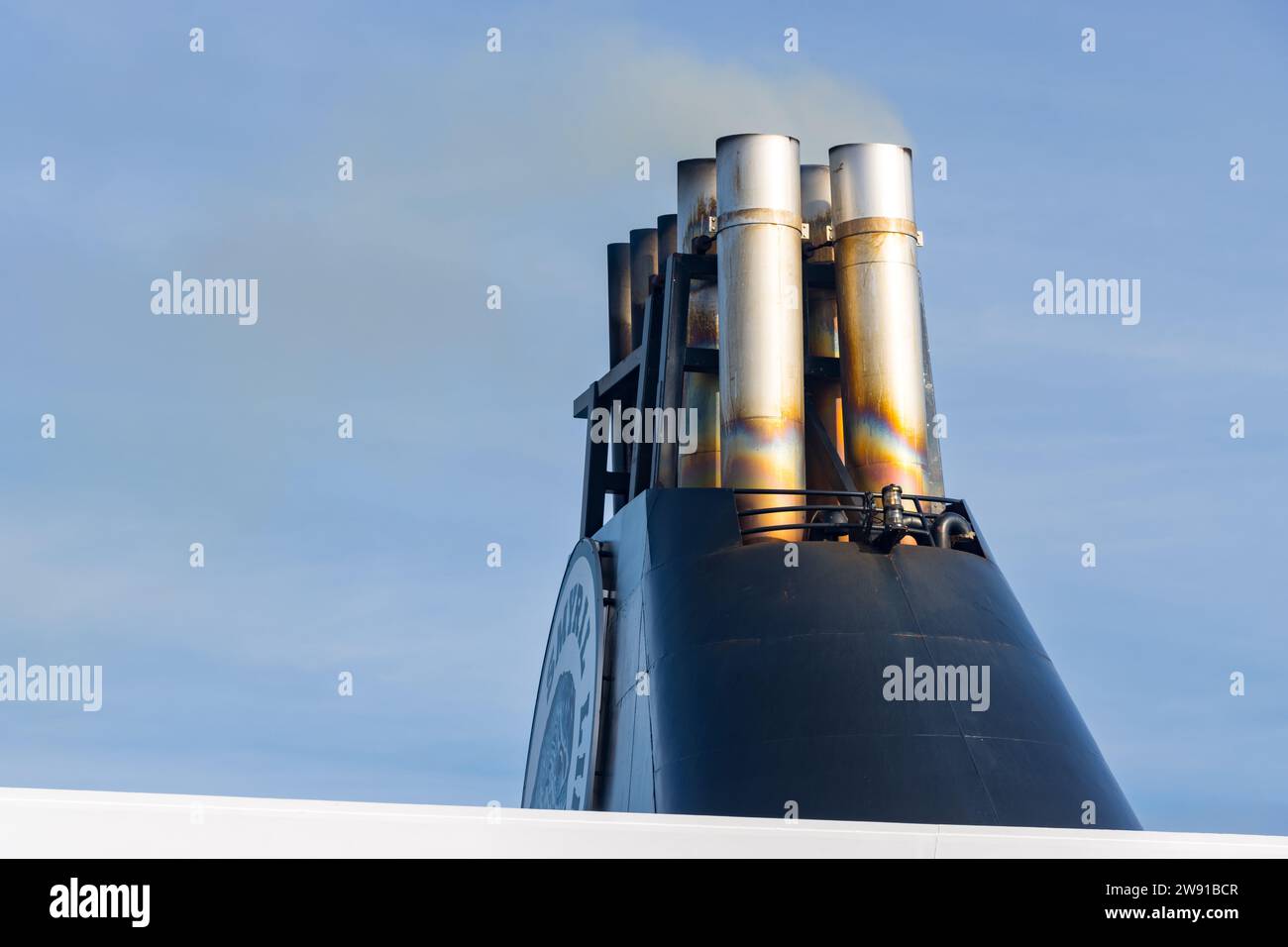 Chimney stern of a big ferry ship in Denmark Stock Photo - Alamy