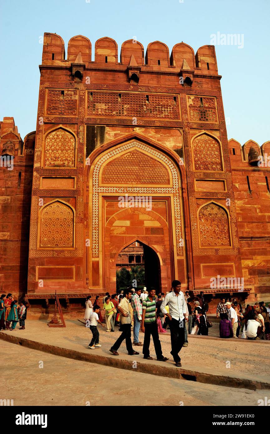 Partial View of Amar Singh Gate, Red Fort, Agra, Uttar Pradesh, India Stock Photo