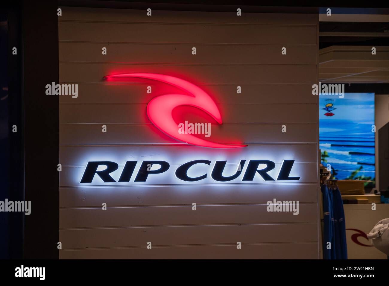 Rip Curl logo at Melbourne Airport, Melbourne, Australia Stock Photo