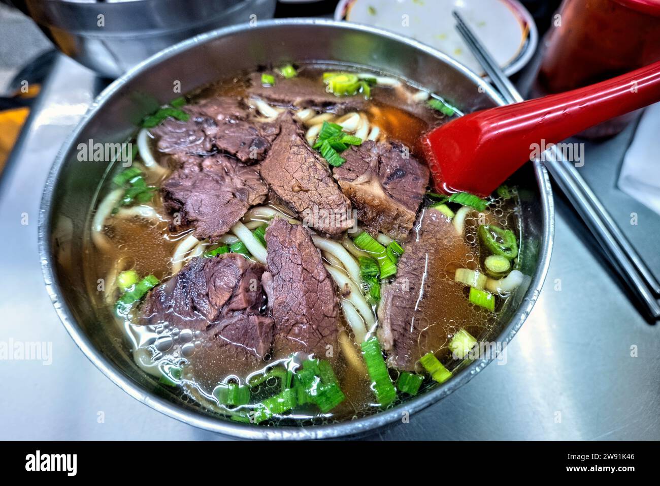 Beef noodle soup at Michelin-awarded restaurant Liu Shandong, Taipei, Taiwan Stock Photo