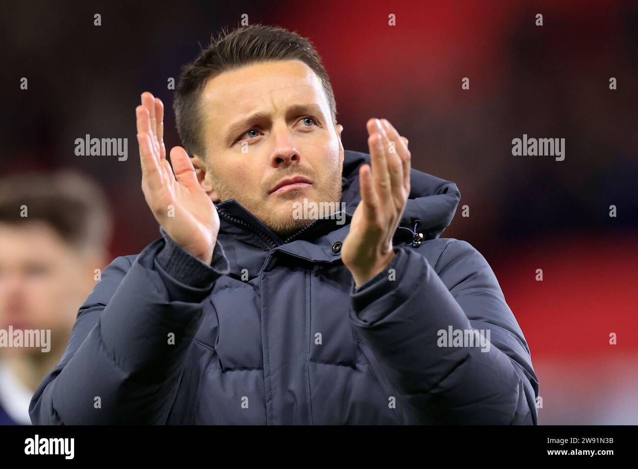 Stoke On Trent, UK. 23rd Dec, 2023. Joe Edwards the Millwall manager ...