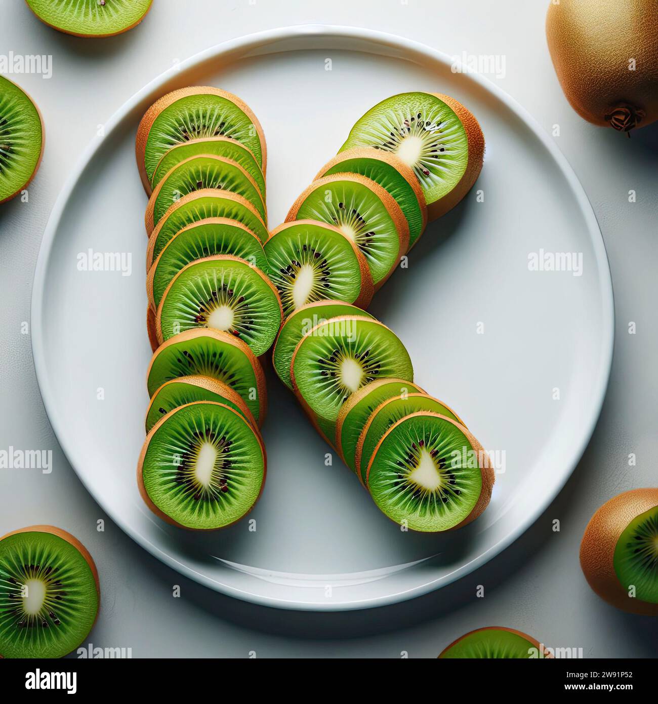 The Letter K made from kiwi fruits using AI generative software Stock ...