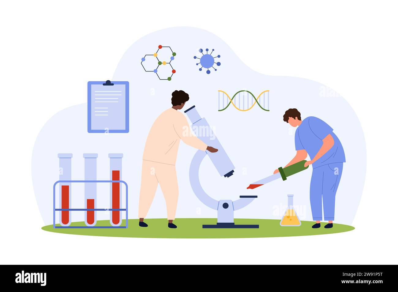 Medical blood test in laboratory, hematology vector illustration
