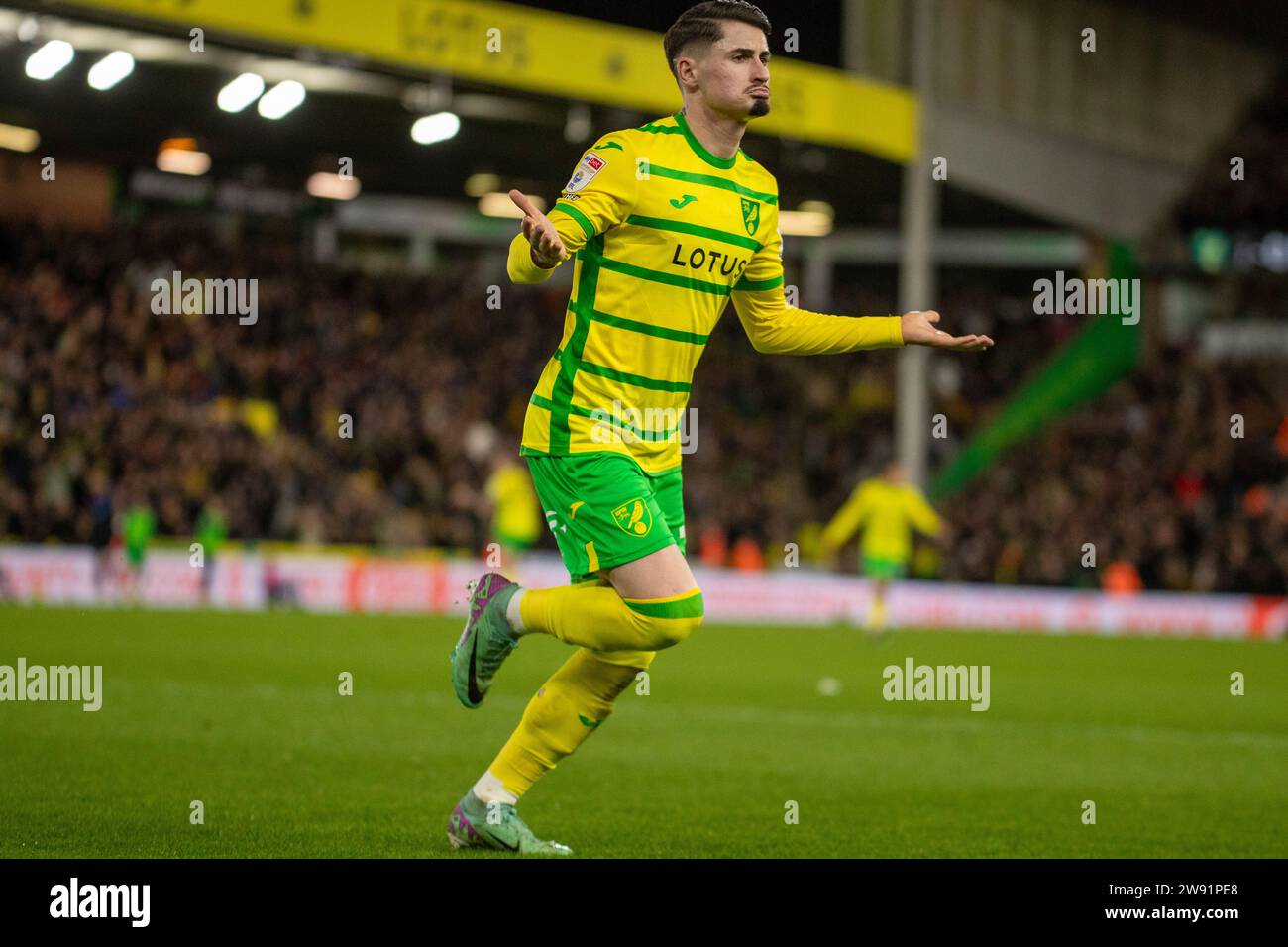 Norwich, UK. 23rd Dec 2023. Norwich City Borja Sainz celebrates after