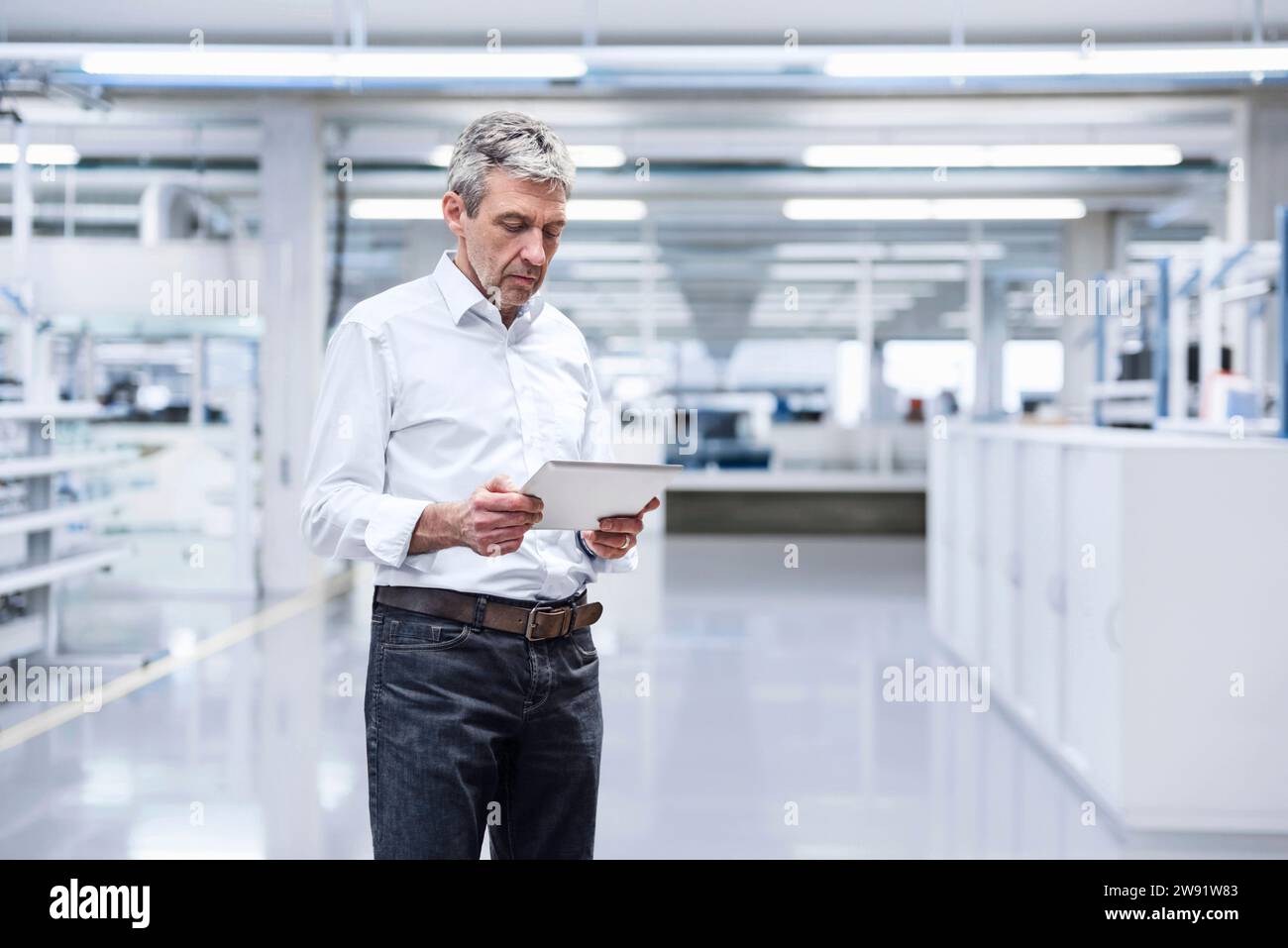 Mature engineer using tablet PC in factory Stock Photo