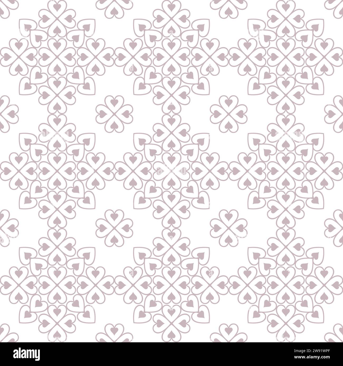 Heart mandala seamless pattern in mauve, transparent background Stock Vector