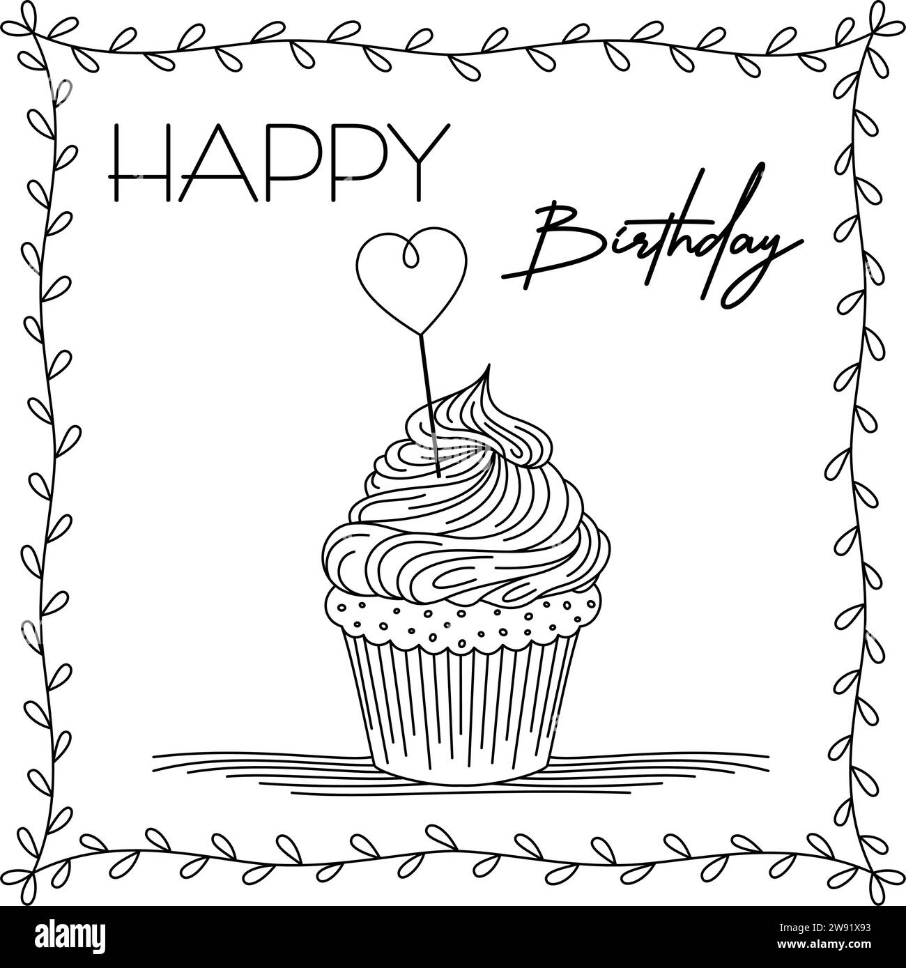 Birthday card with cupcake with transparent background Stock Vector