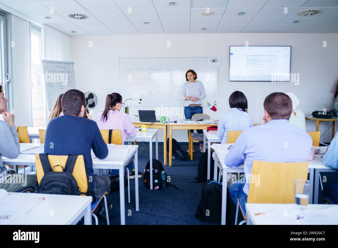 Woman teaching to multi-ethnic students in classroom Stock Photo