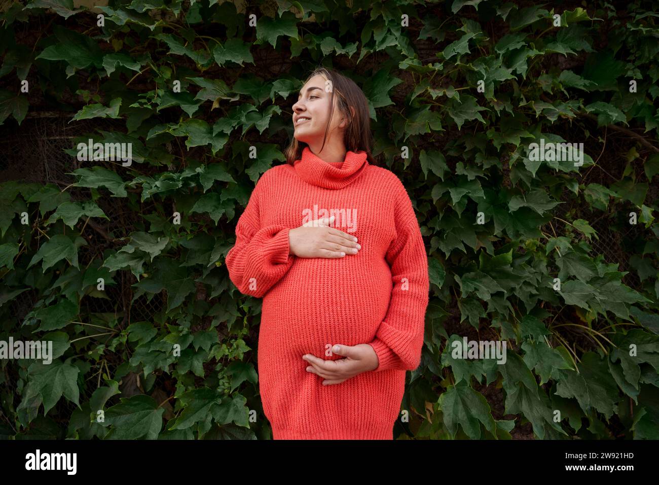 Pregnant woman in red dress hi-res stock photography and images - Alamy