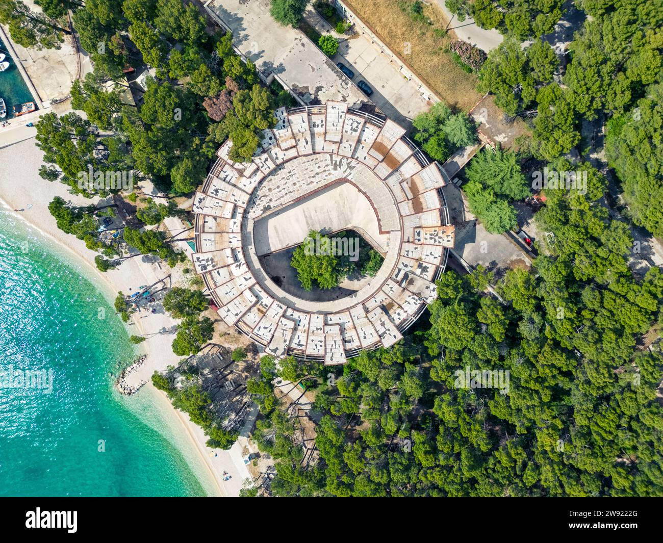 Croatia, Split-Dalmatia County, Krvavica, Aerial view of abandoned health resort Stock Photo