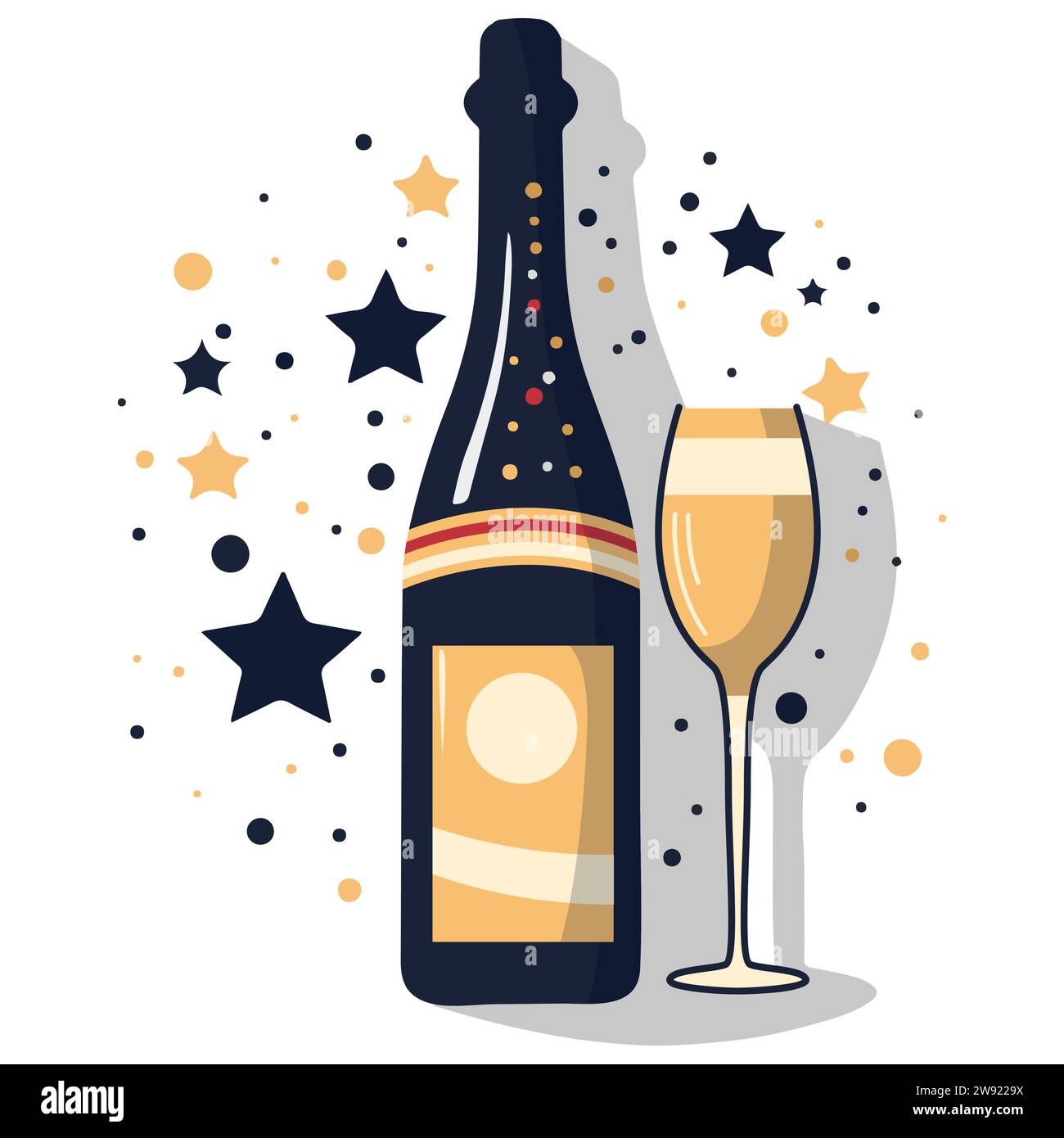 Celebration champagne bottle and glass, alcoholic drink, party, wedding