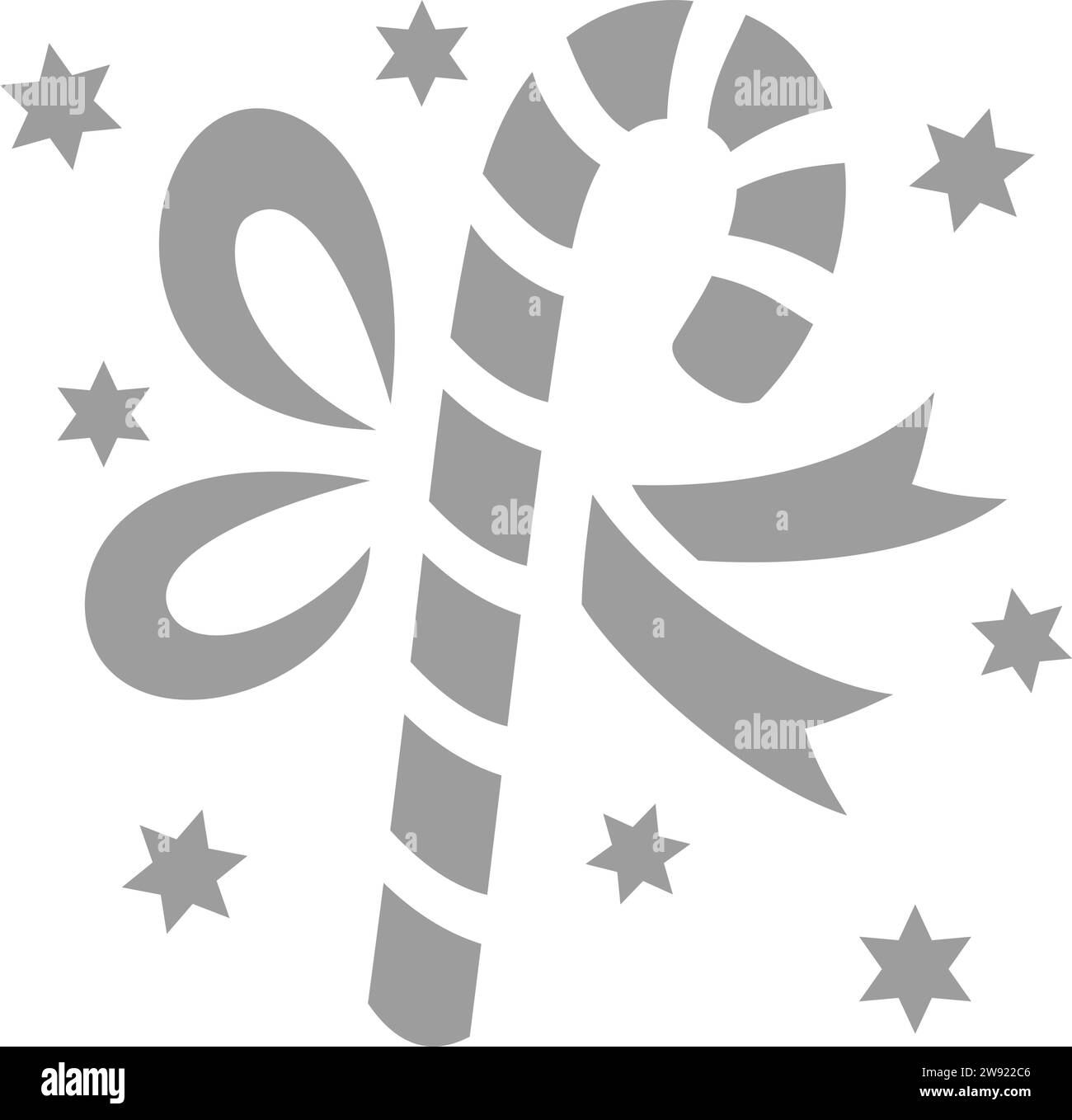 Candy cane with stars and mesh in grey with a transparent background Stock Vector