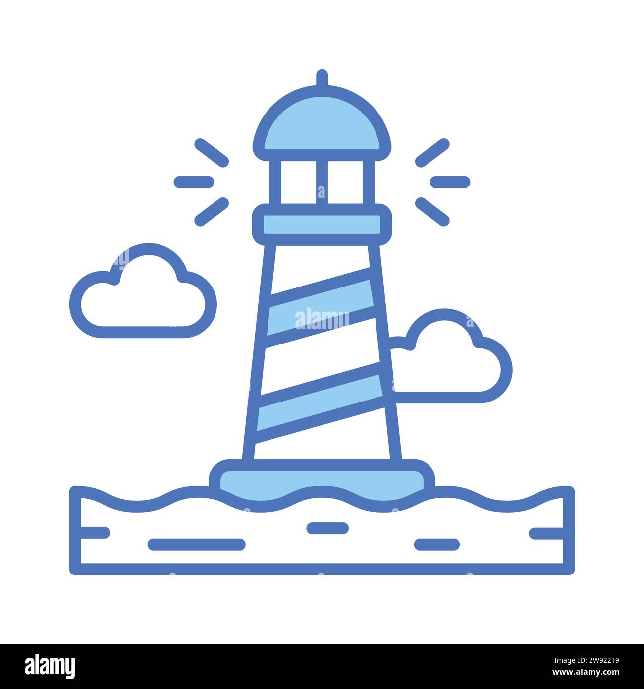 A tower containing a beacon light to warn or guide ships at sea, well designed icon of lighthouse Stock Vector