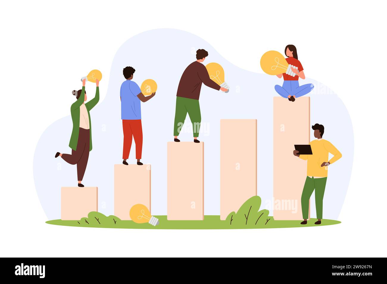 Career development and creative ideas vector illustration. Cartoon tiny