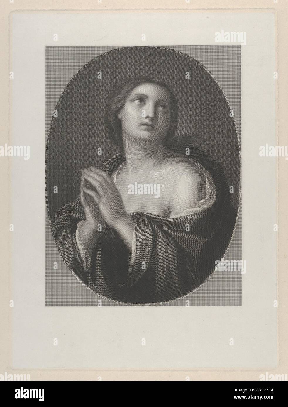Female personification of Hope looking up with hands held together and left shoulder exposed, in an oval frame, after Reni 1935 by Anonymous Stock Photo