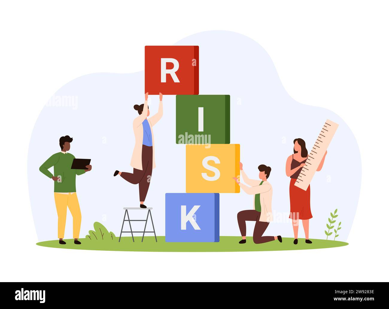 Business risk assessment, success investment opportunity. Tiny people
