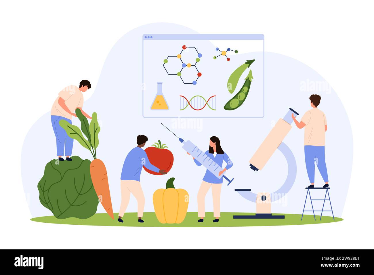 Laboratory tests of farm organic vegetable, quality analysis. Tiny