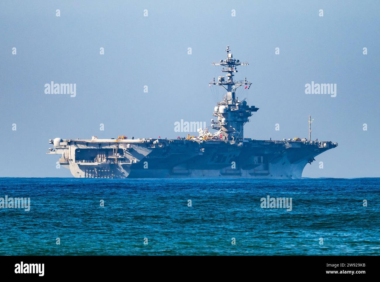 An aircraft carrier off the coast of Southern California, USA. Stock Photo
