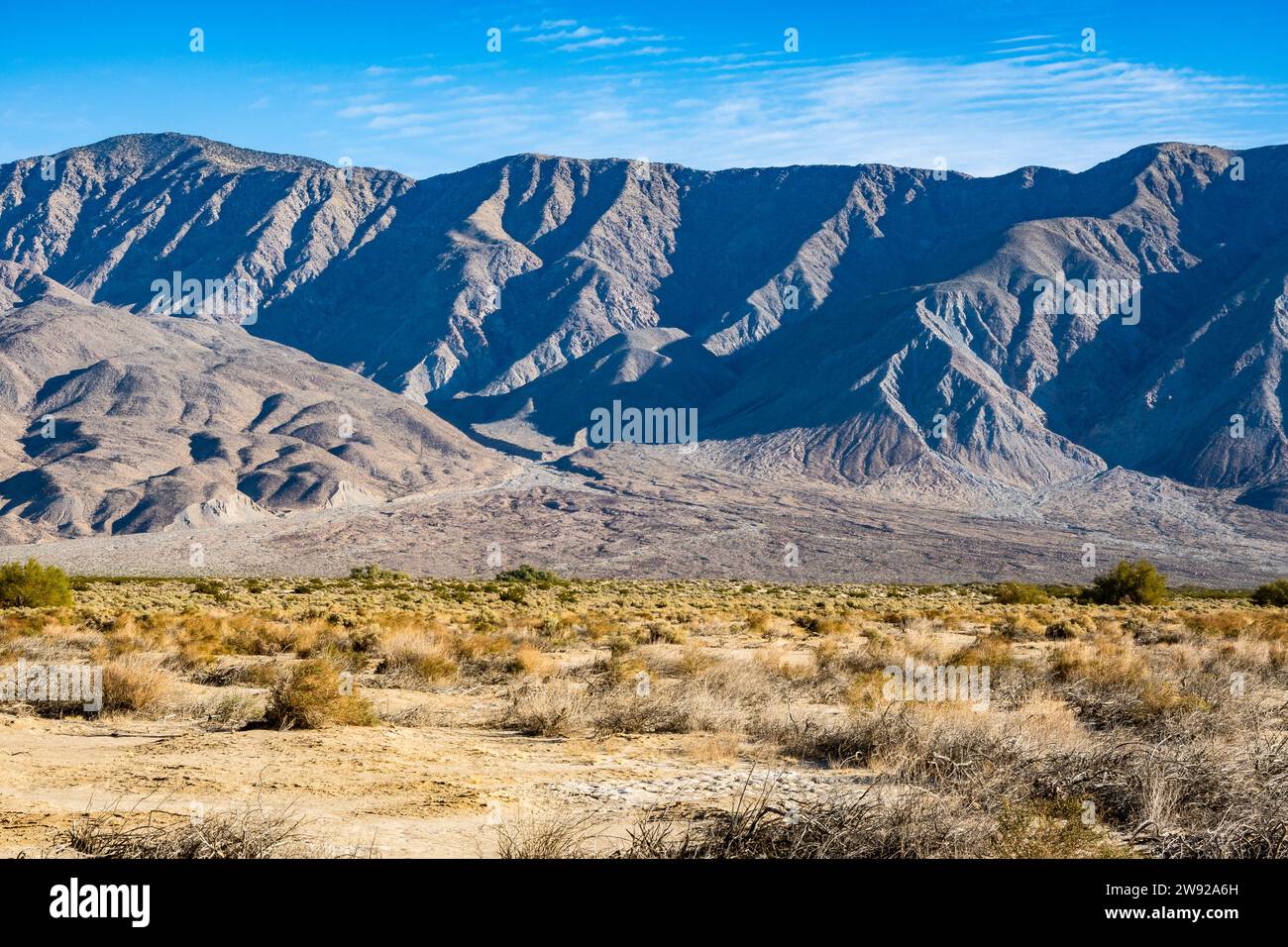 Fluvial fans formed at the feet of the mountains in the desert of ...