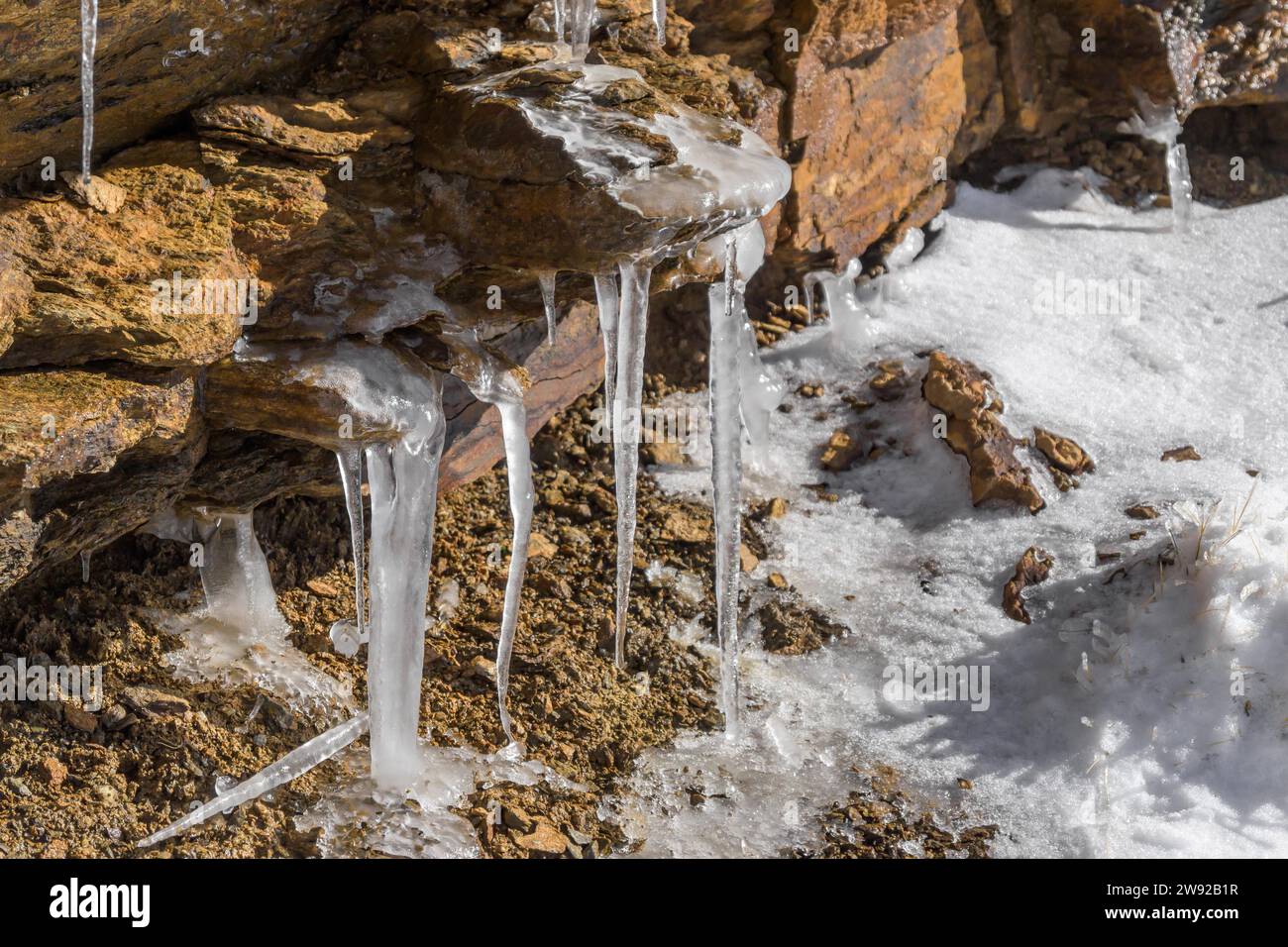Natural ice sculptures created by the wind Stock Photo