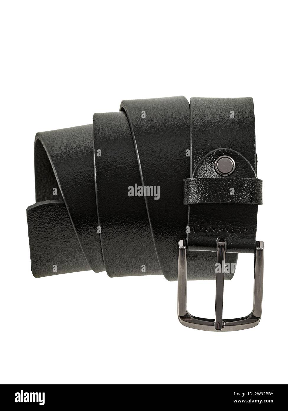 Black leather belt isolated on white background Stock Photo - Alamy