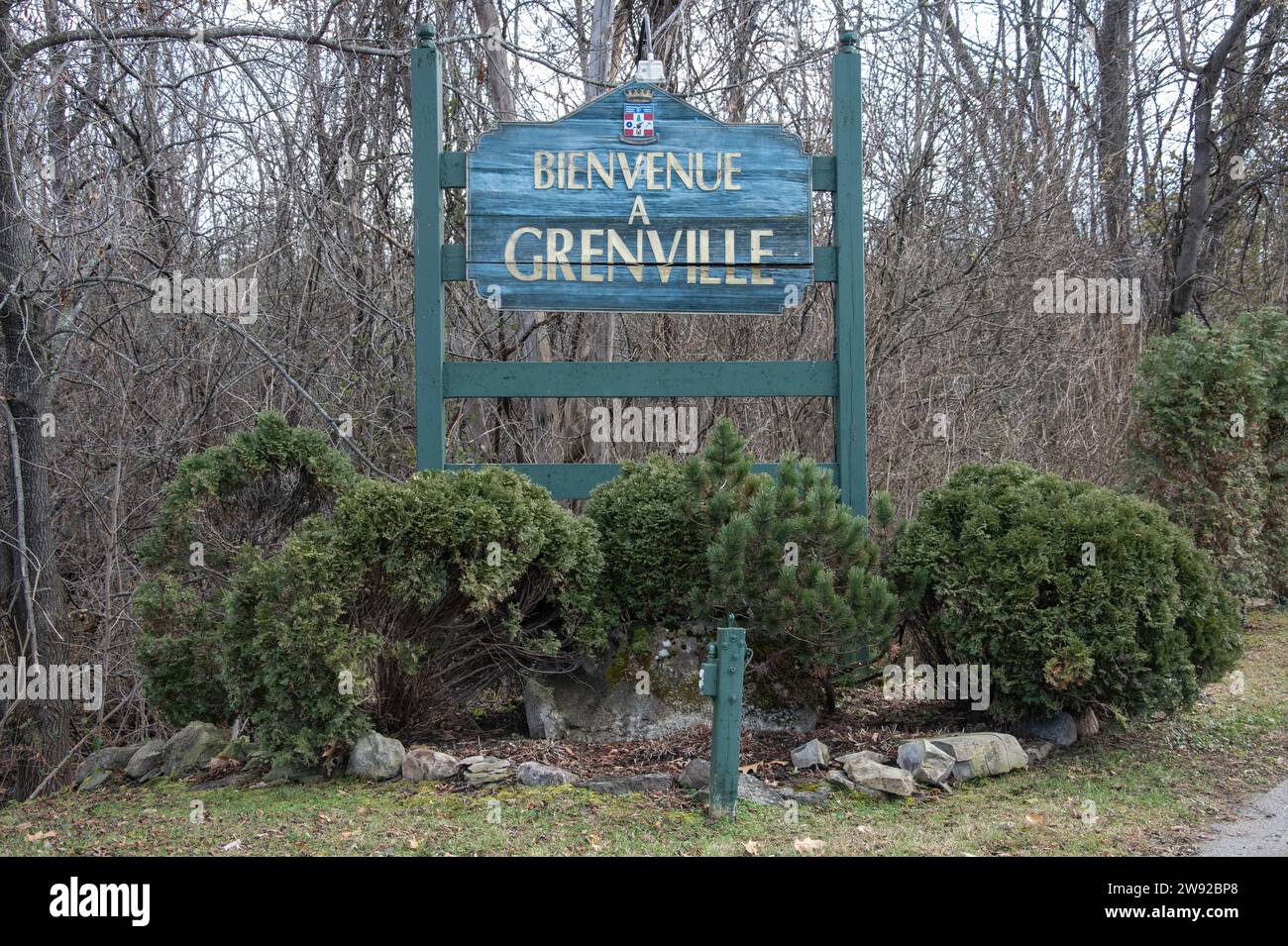 Welcome to the town of Grenville sign in Quebec, Canada Stock Photo