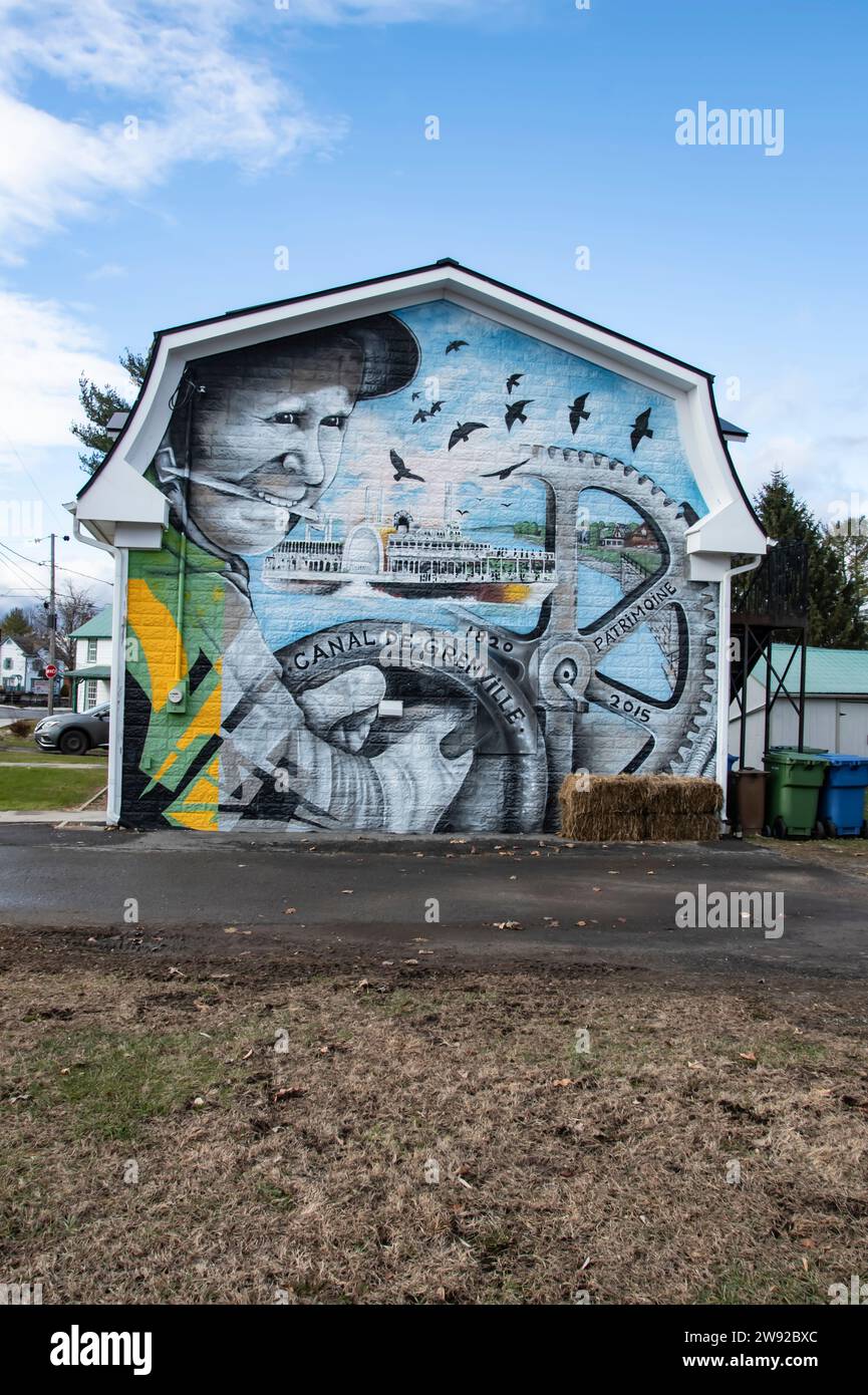 Mural celebrating Grenville Canal in Grenville, Quebec, Canada Stock Photo