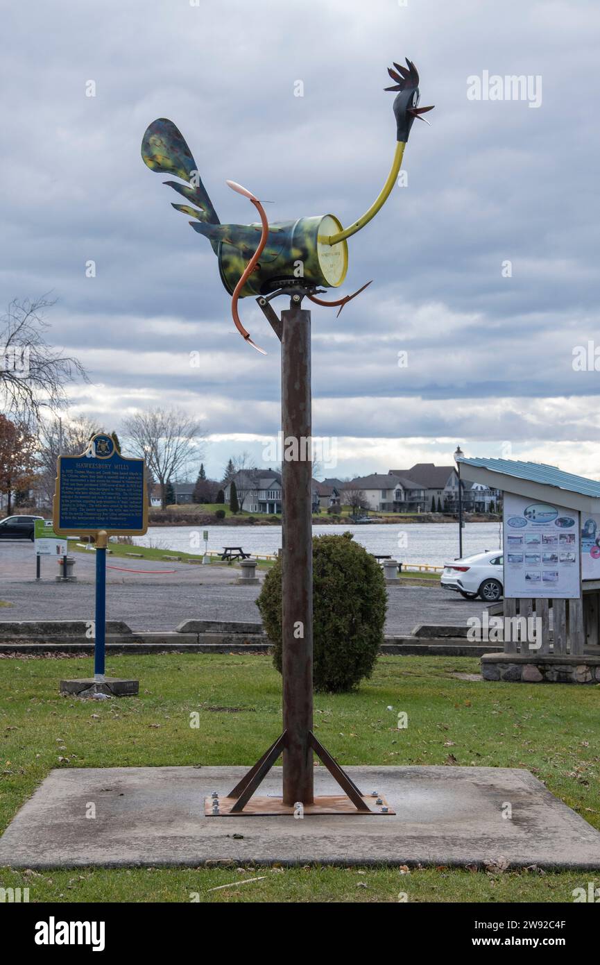 Road runner Beep Beep! recycled art sculpture at Confederation Park in Hawkesbury, Ontario, Canada Stock Photo