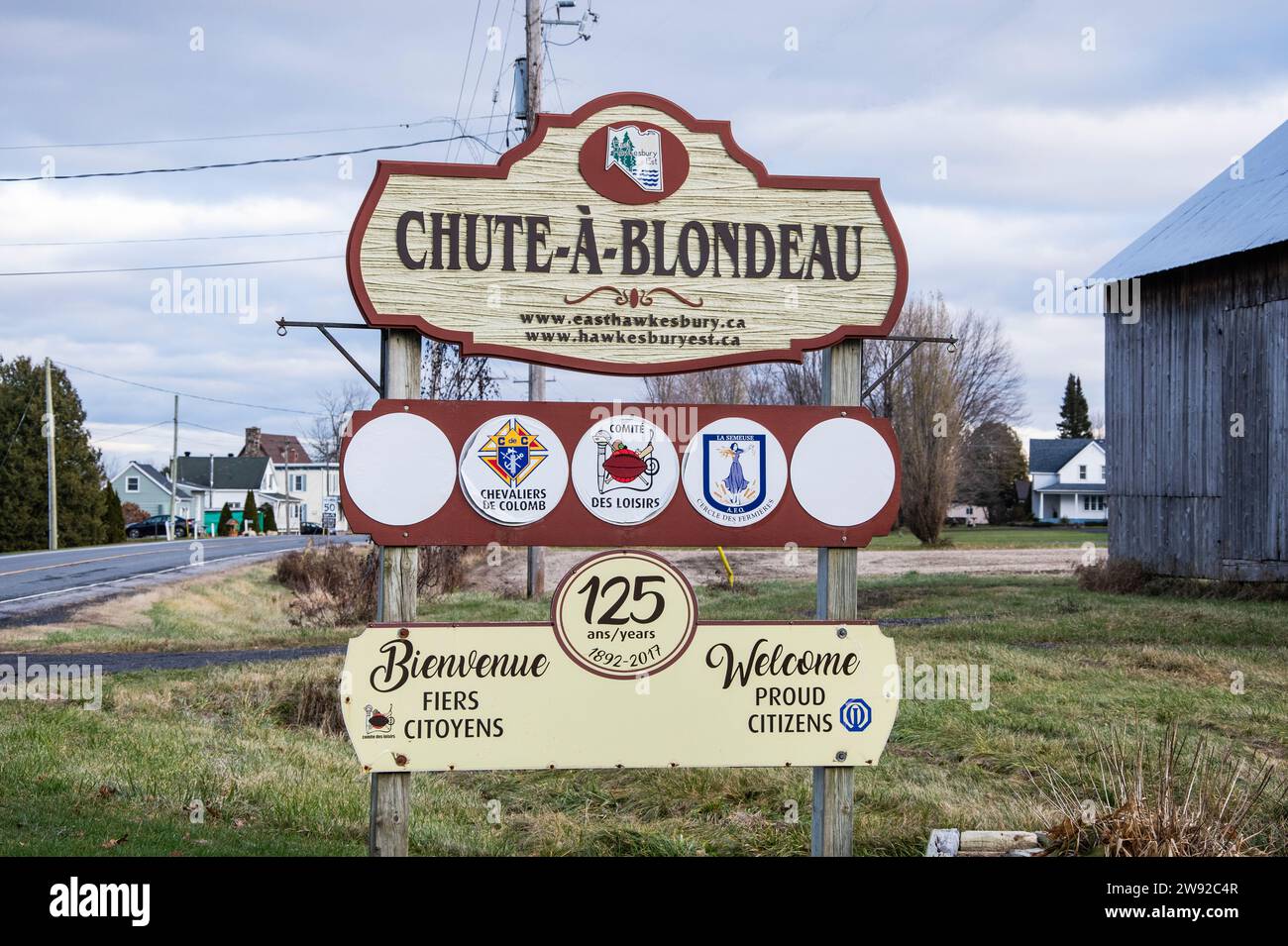 to ChuteàBlondeau sign in east Hawkesbury, Ontario, Canada