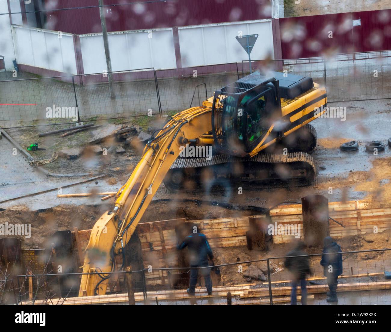 Shot of the heavy construction road equipment during works Stock Photo