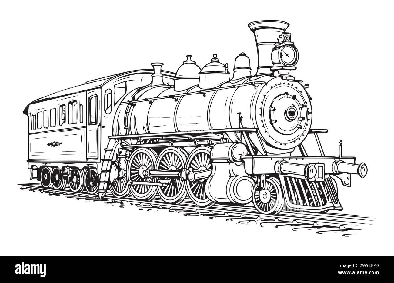 Steam locomotive old retro sketch hand drawn side view. Vector illustration. Stock Vector