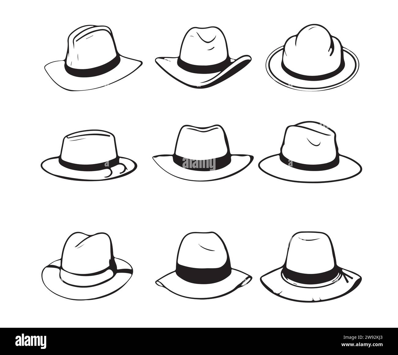 Vintage hat collection hand draw engraving style black and white clipart isolated on white background Stock Vector