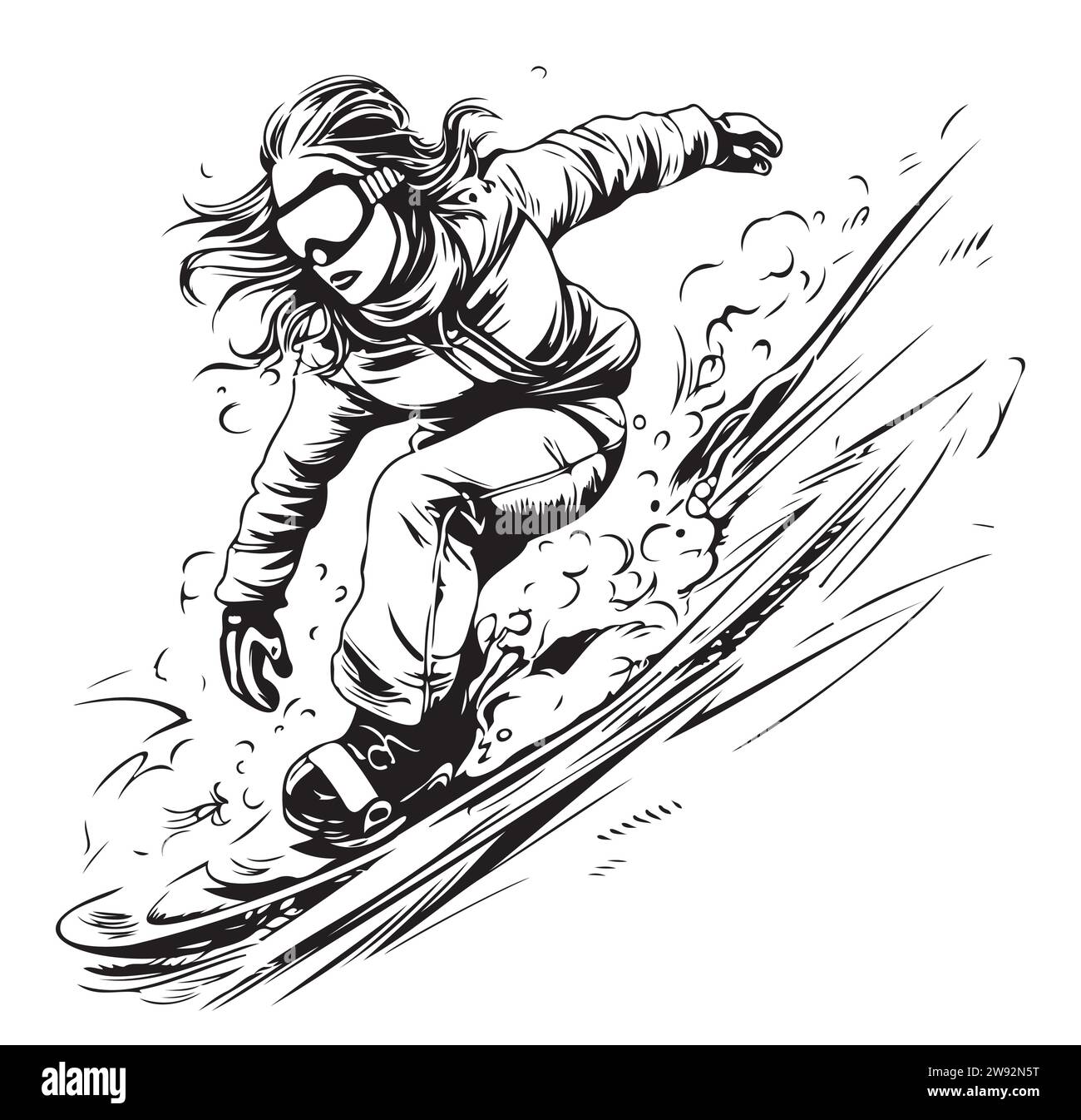 Flying snowborder digital pen sketch Vector illustration Stock Vector