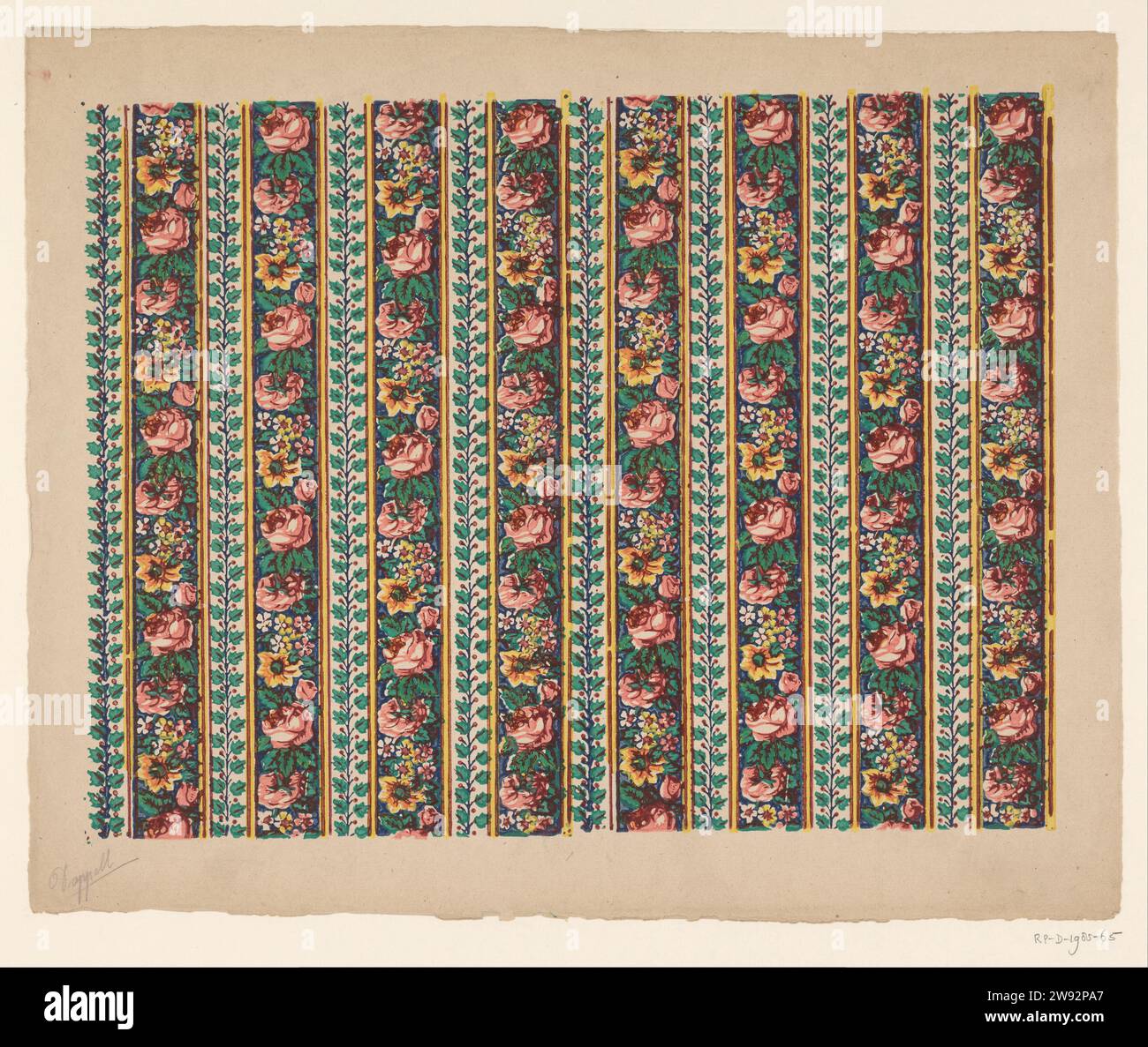 Leaf with lanes pattern with flowers, Stampi Remondiniani Pesp, 1861 ...